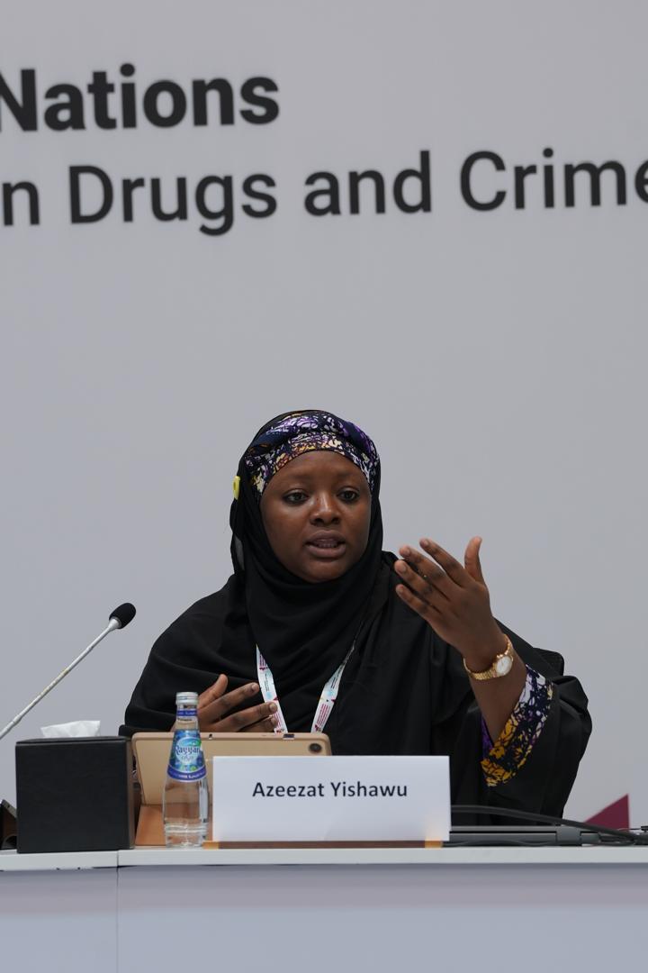 Dr. Azeezat Yishawu speaking at the United Nations Office on Drugs and Crime